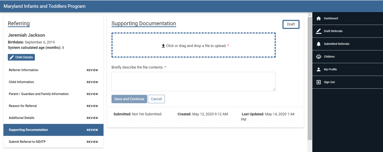 Adding a file as supporting documentation