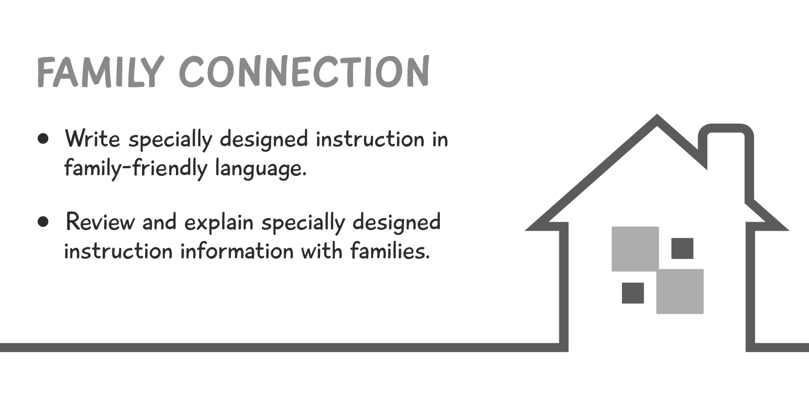 Family Connection:	Write SDI in family-friendly language. Review and explain SDI information with families.